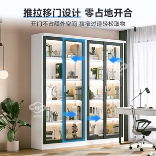 钢制文件柜办公室铁皮书柜推拉玻璃门展示柜铁质防尘移门收纳柜