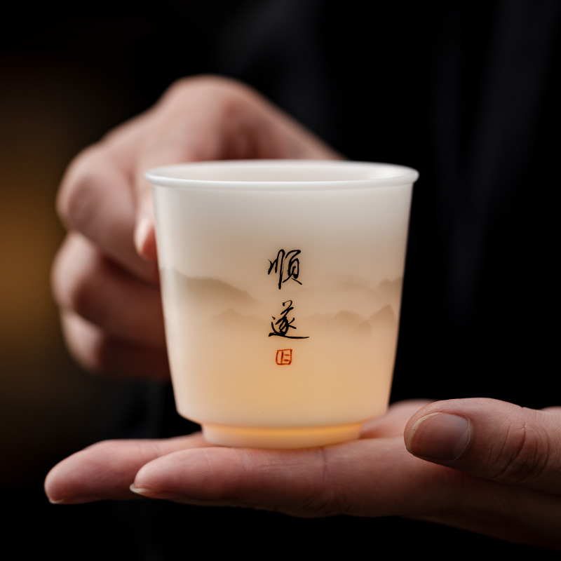 冰种玉瓷茶杯手写主人杯个人陶瓷单杯2024新款品茗杯定制