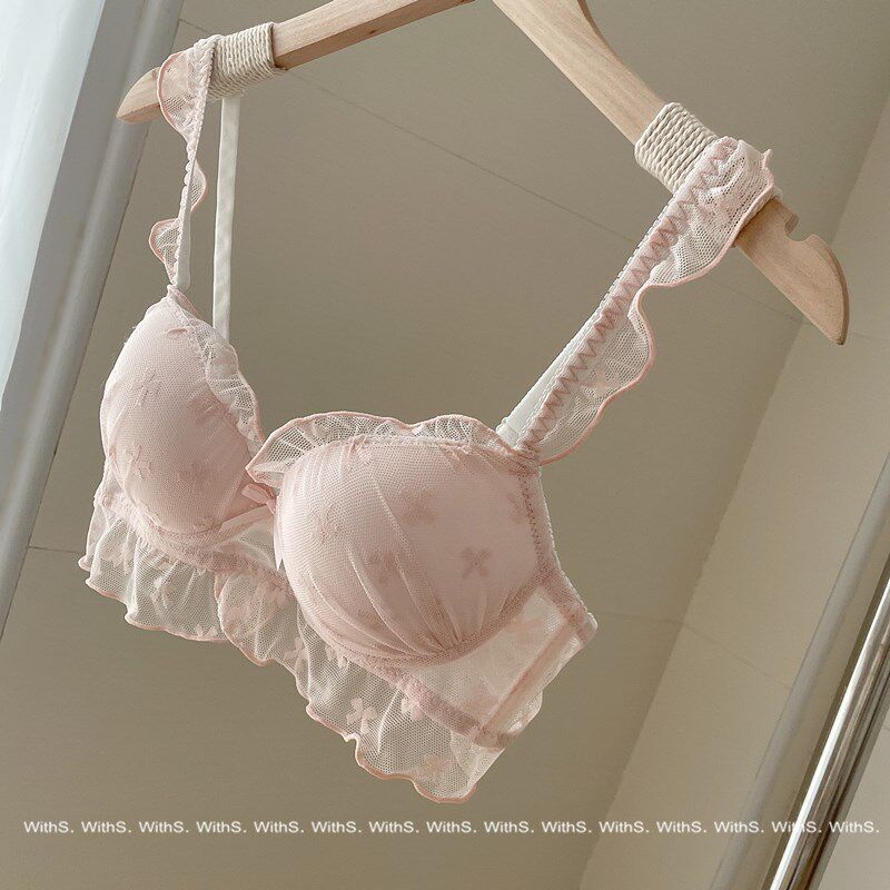 许愿池少女日系~浪漫纯欲蕾丝内衣小胸聚拢无钢圈文胸套装
