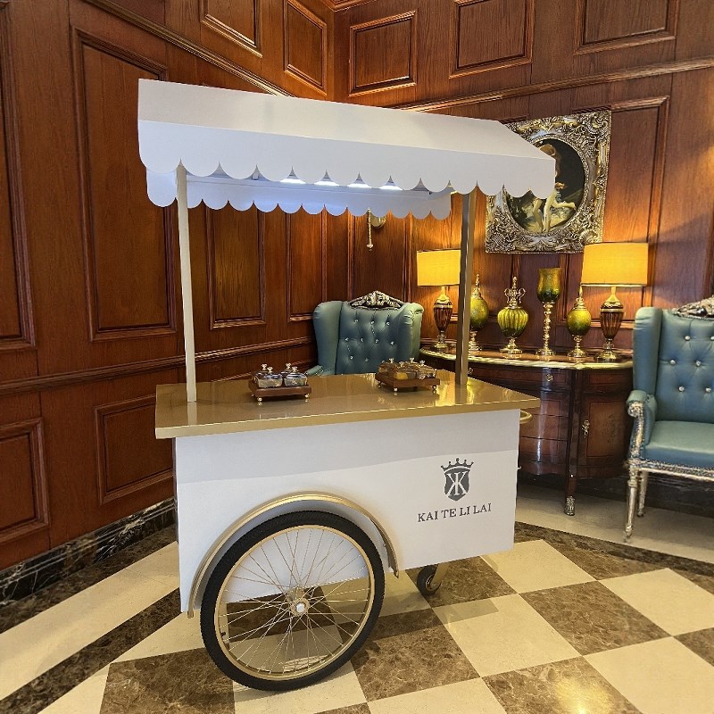 定制户外商场咖啡车可移动花车售卖展示台餐车铁艺手推摆摊车宣传