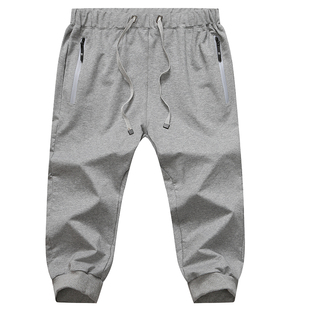 夏季 宽松中裤 薄款 束脚收口休闲运动7分裤 七分裤 弹力马裤 男士