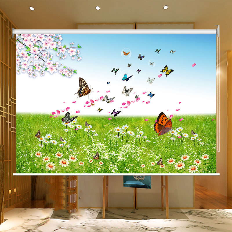 定制海景画卷帘办公室客厅厨房卫生间遮光隔热上下升降卷拉式窗帘