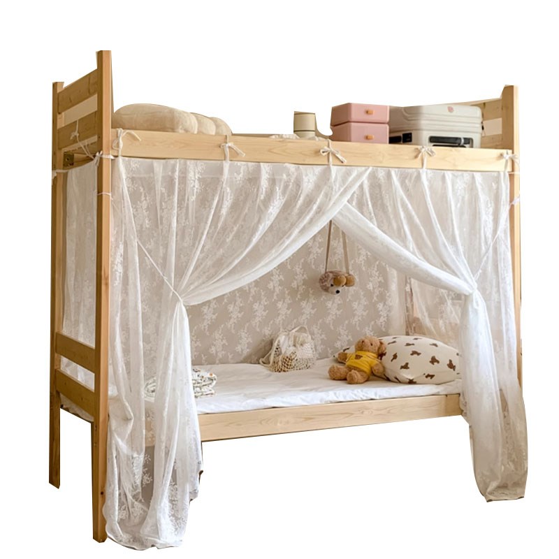 子母床蚊帐少女风白色蕾丝纱大学生宿舍上下铺床帘 W帐高低床绞帐