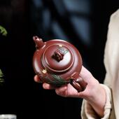 紫砂壶一件ZD H1804起批宜兴原矿紫泥手工泥绘玉兰壶名家款 茶全具