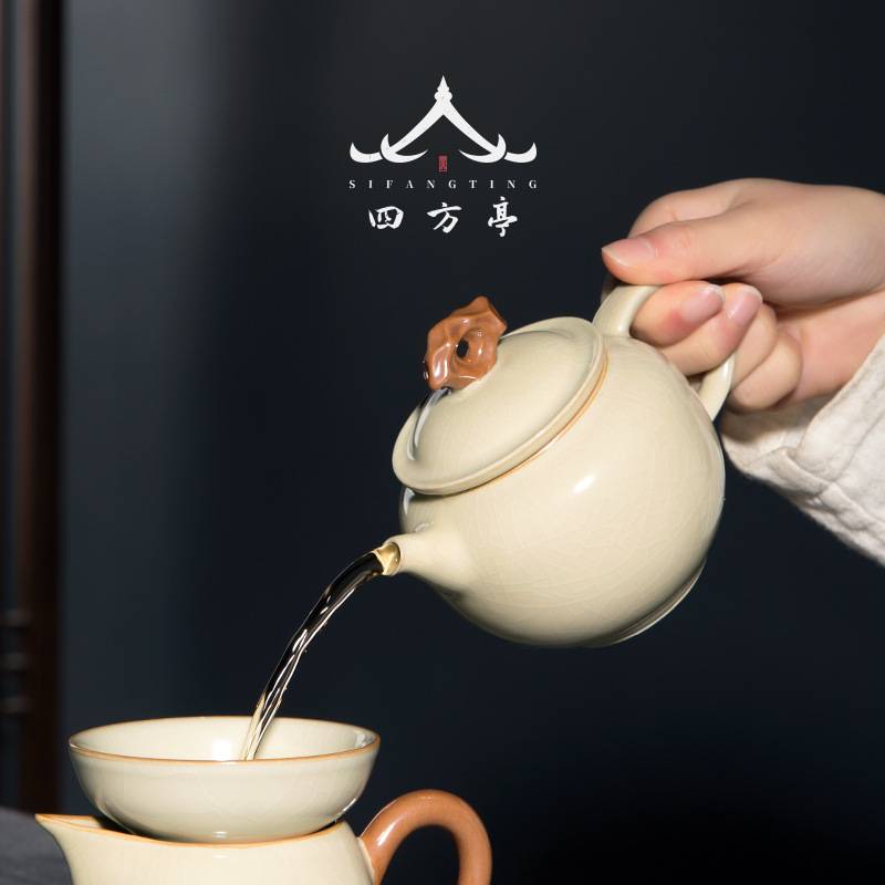 唐俊 景德镇汝窑大号茶壶陶瓷单壶泡茶纯手工茶具汝瓷家用套装