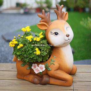 梅麋花鹿台户外庭院装饰动摆件阳造景布置YJR物院子花园鹿创意花