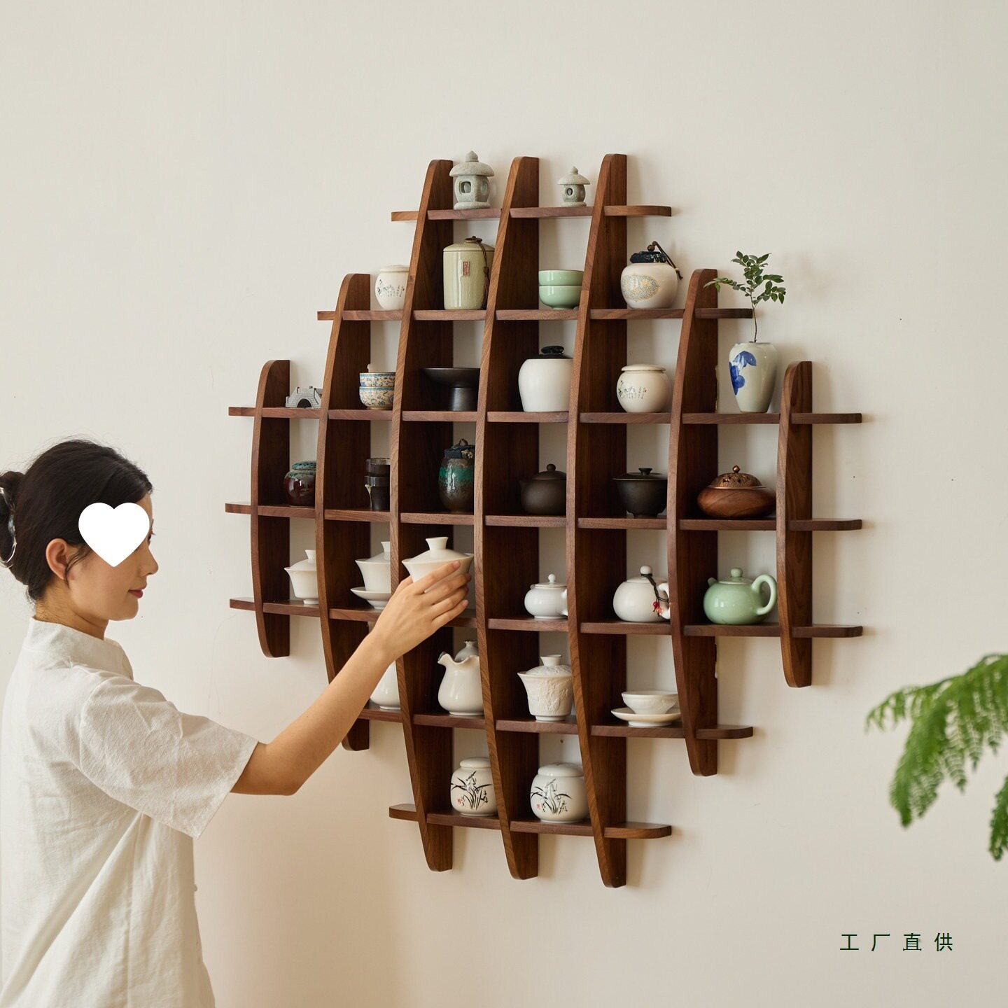 黑胡桃木实木壁挂式中式博古架茶空间背景挂墙茶架子墙上多宝阁格