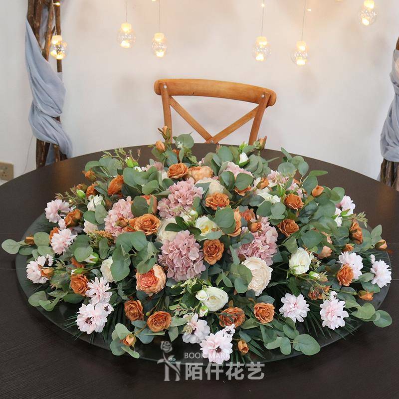 高档酒店设餐桌仿真花摆TTmufxhh花件桌摆花面大圆桌转盘台摆餐厅