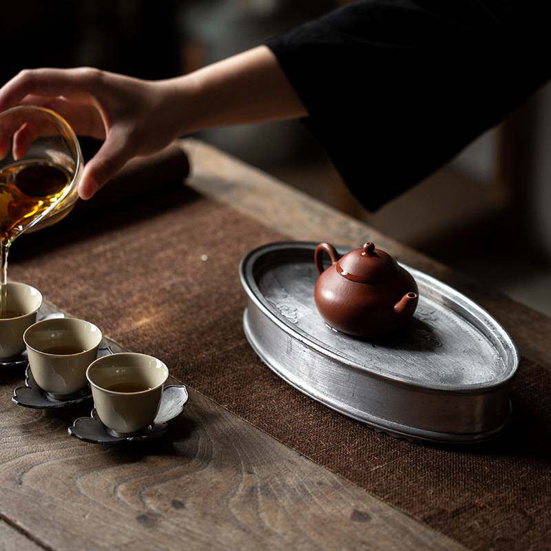 日式干泡台茶盘家用储水小型养壶托复古老锡茶台紫砂壶承建水茶承