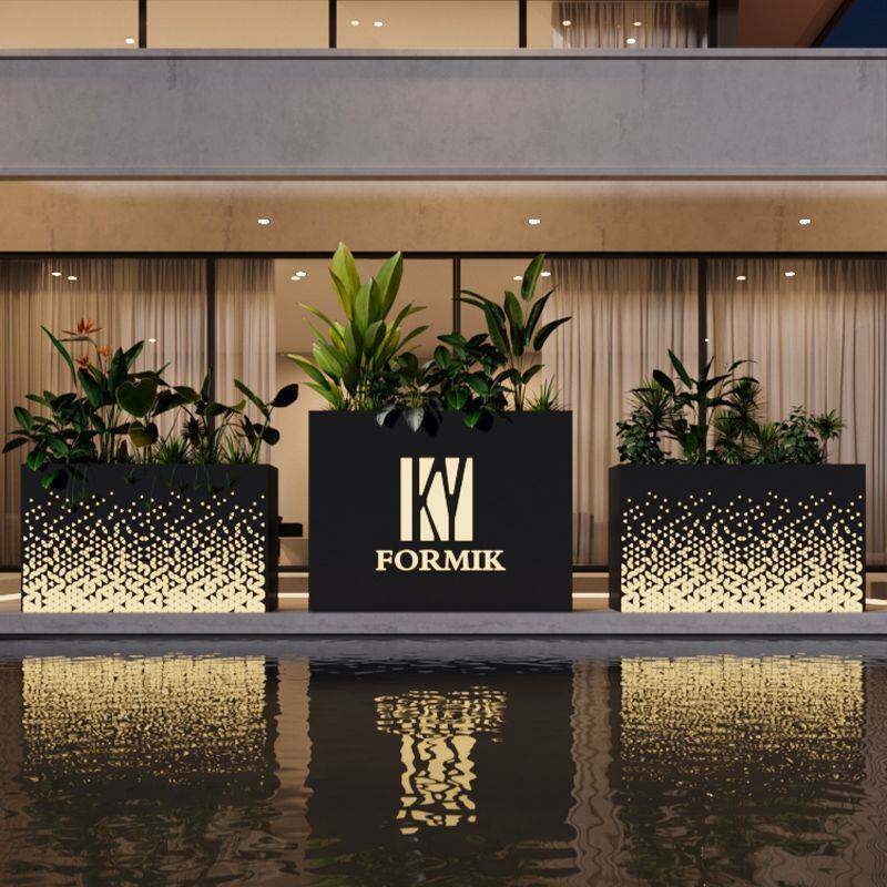 户外花箱组合露台庭院花坛室外不锈钢太阳能发光灯箱隔断花槽花池