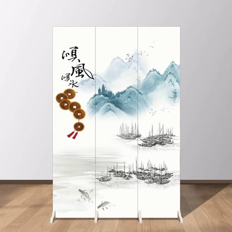 中式山水隔断屏风办公室玄关卧室折叠移动入户门家用屏风隔断客厅