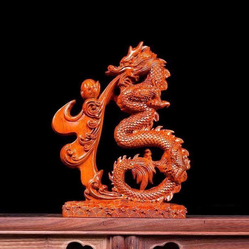 黑檀木雕福龙摆件实木十二生肖龙摆设家居客厅开业装饰工艺品送礼