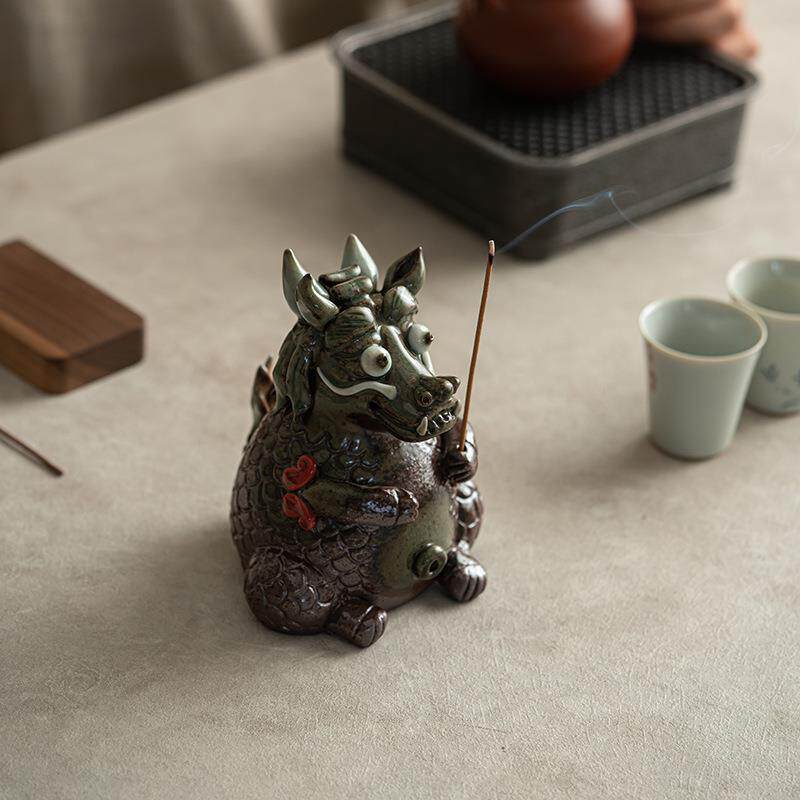 九匠生肖龙茶宠陶瓷香香HMS插可养茶台摆件茶手风工玩艺术线装饰