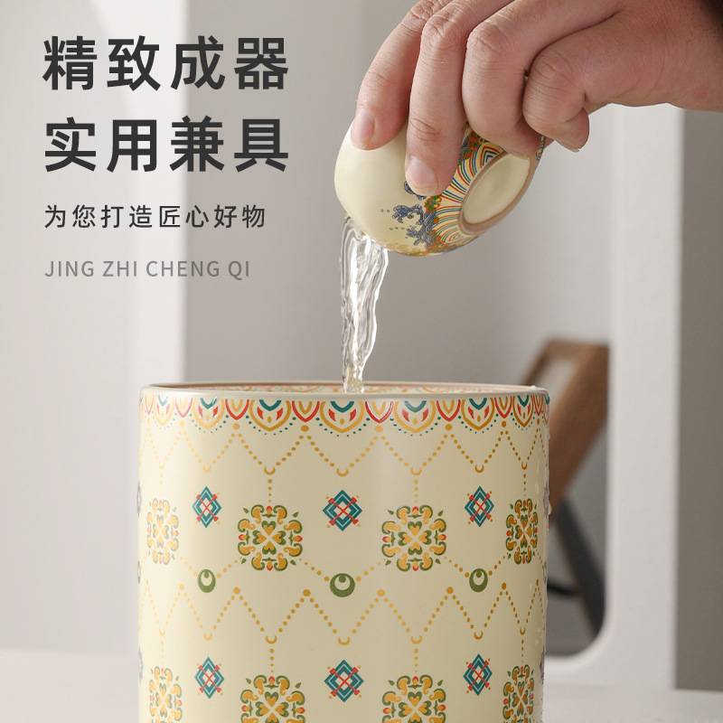亨俊汝窑大唐宝相花烟灰缸客厅办公带盖防飞灰建水茶渣缸水孟茶道