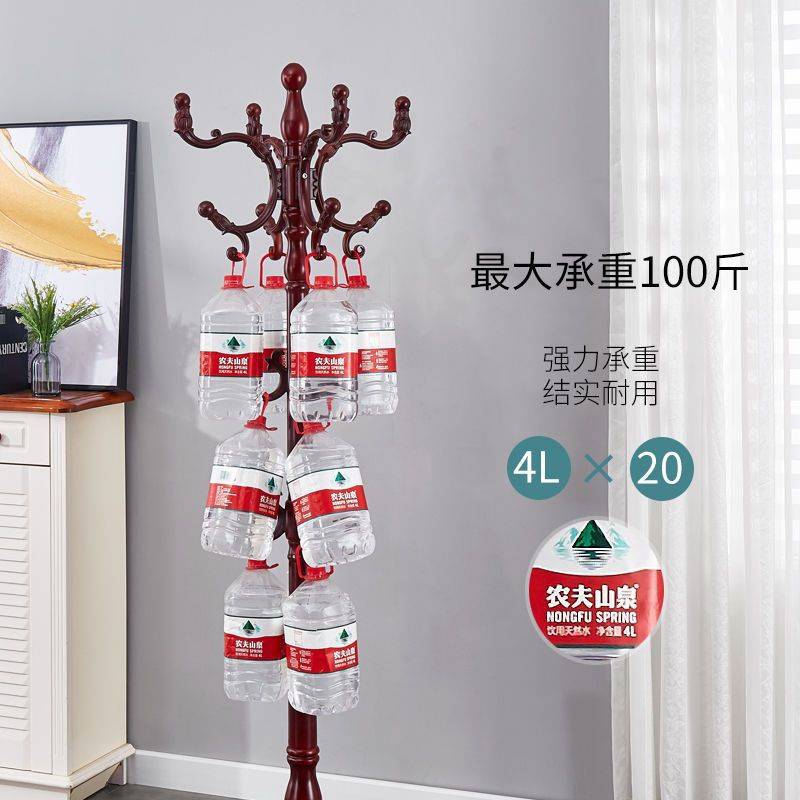 实木衣帽架简约欧式家用挂衣架客厅圆盘三腿单杆落地立式衣服包架