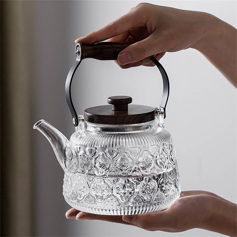 蒸煮一体茶壶玻璃煮茶器泡茶壶家用耐热玻璃蒸茶器如意海棠提梁壶