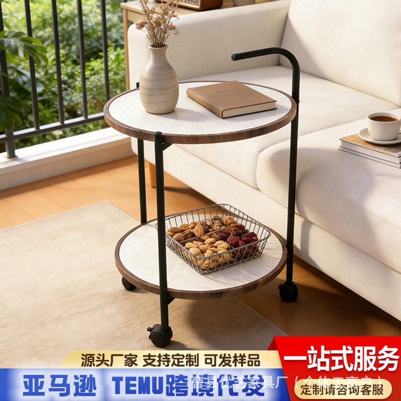 现货实木双层移动边几家用客厅可移动小茶几沙发侧边带轮置物架