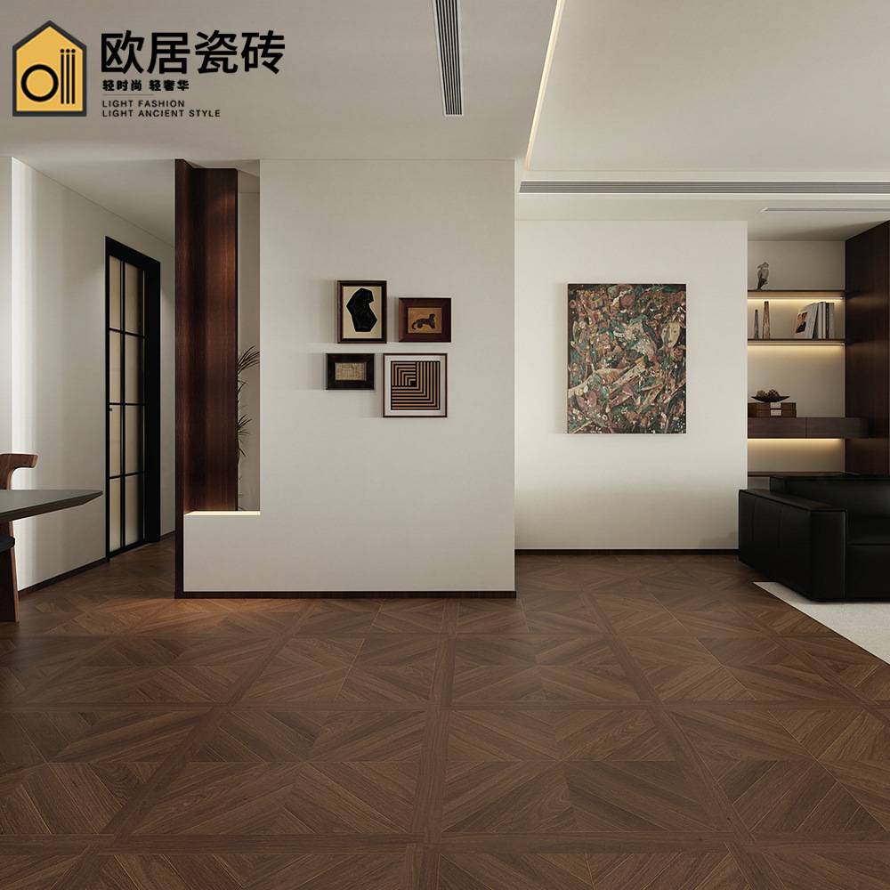 别墅凡尔赛拼花木纹砖800x800客厅书房仿木地板瓷砖卧室防滑地砖