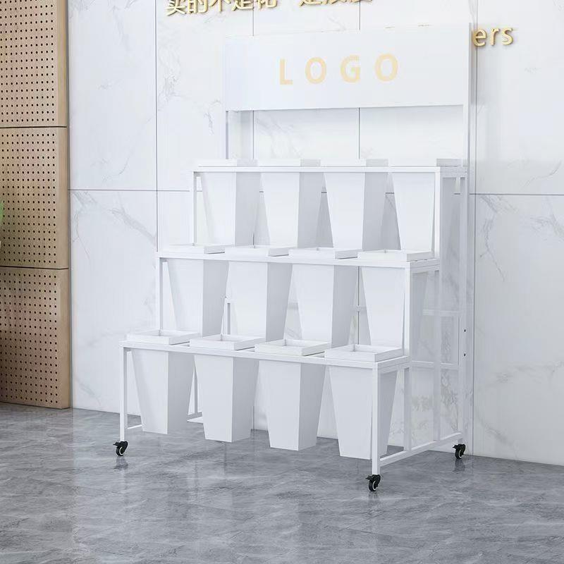 式花店鲜花展示示架多层花阶梯见详情可移动花架铁艺架带轮多功能