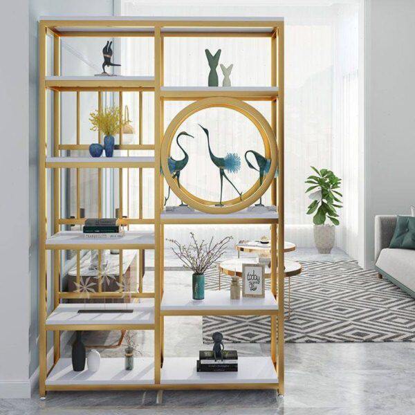 轻奢客厅玄关飘窗展示架铁艺置物架落地书架创意办公室隔断装饰架