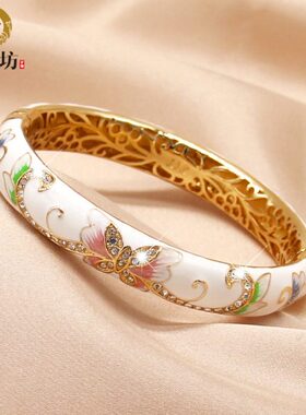 北京景泰蓝手镯女子坊胎中细复古宫廷圆掐丝珐琅双层镀金按扣蝴蝶