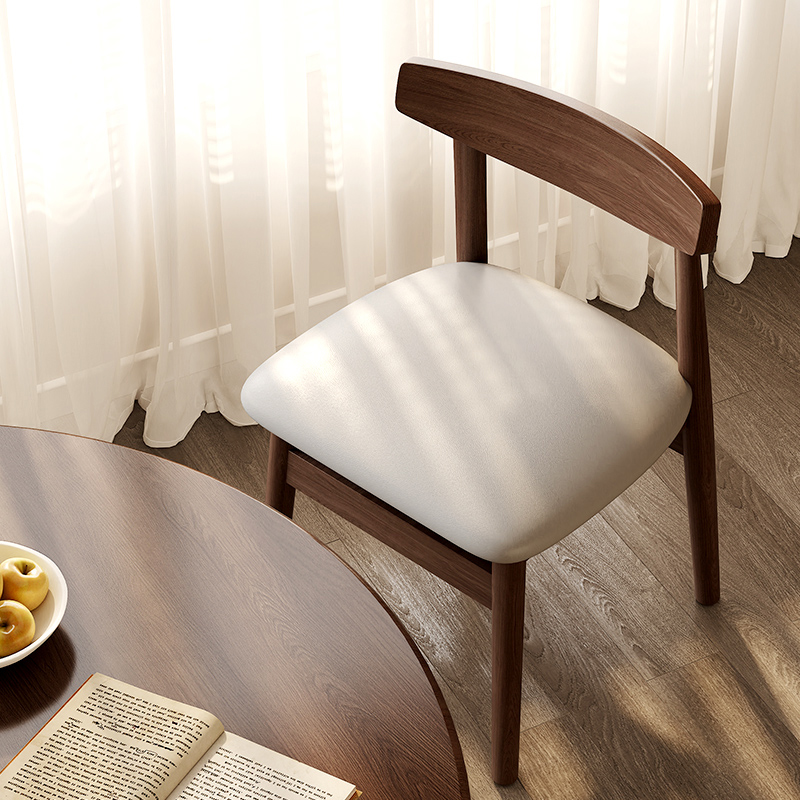 实木餐椅家用餐厅餐桌q椅复古风茶桌椅子胡桃木凳子靠背中古牛角