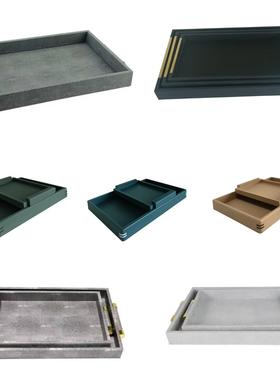 现代简约样板房摆件轻奢皮革托盘客厅茶几卧室收纳盘酒店软装饰品