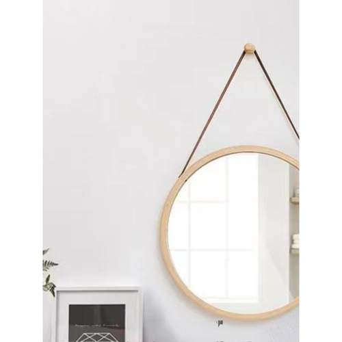 北欧原木酒店浴室镜壁挂墙穿衣镜装饰化妆镜壁挂免打孔家用全身镜