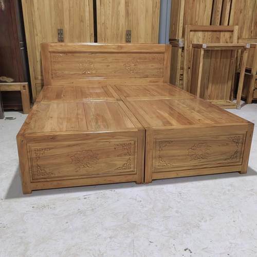 老榆木箱体床纯实木榻榻米箱体经济型储物柜双人床卧室原木高箱床