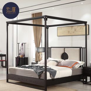 新中式架子床主卧实木双人简约现代四柱仿古禅意酒店民宿家具定制
