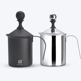 手动双层不锈钢加厚打奶泡器杯 家用牛奶发泡机咖啡拉花手动工具