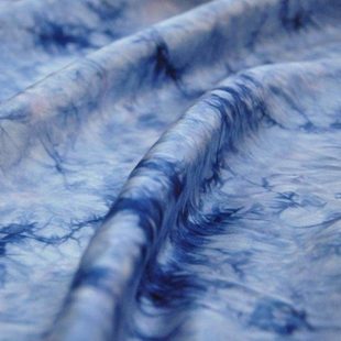 手工靛蓝染真丝布料素绉缎桑蚕丝植物染面料草木染布组