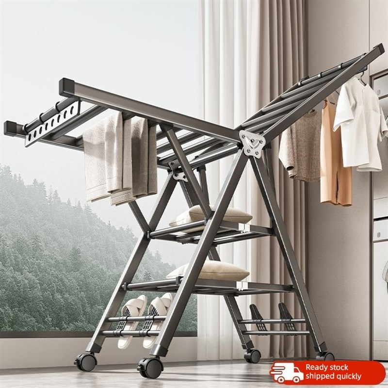 家用翼型加厚折J叠晾衣架落地卧室内阳台凉衣架婴晾衣架晒被子神