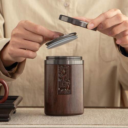 式檀实木茶中叶黑罐家用金属密封罐便携旅行存dsadsaf储茶罐铝盖