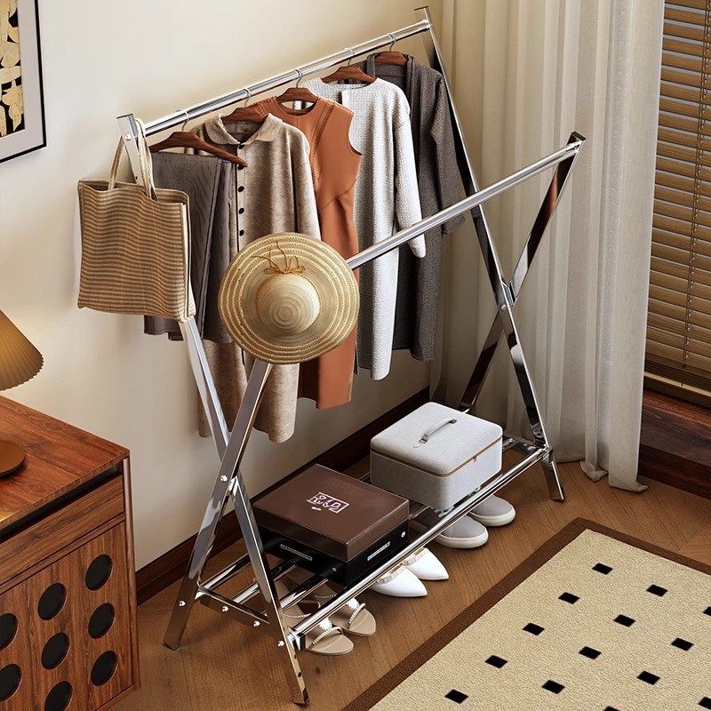 不锈钢晾衣架落地挂卧室挂衣架室内简易晒衣服的架子可Y折叠衣帽