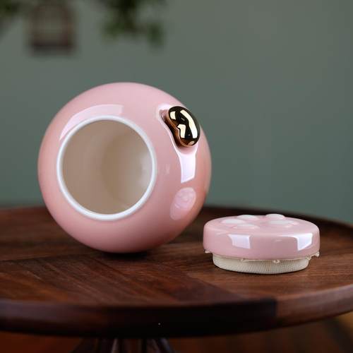 珍福存器叶心相连爪印圆750ml心罐陶瓷密罐无纺布防潮储封罐香粉