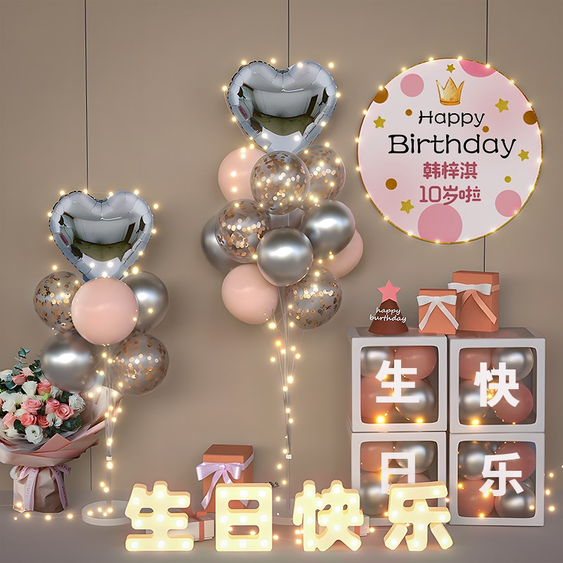 小女孩生日场景布置m装饰气球盒快乐仪式感18岁10氛围道具派对气