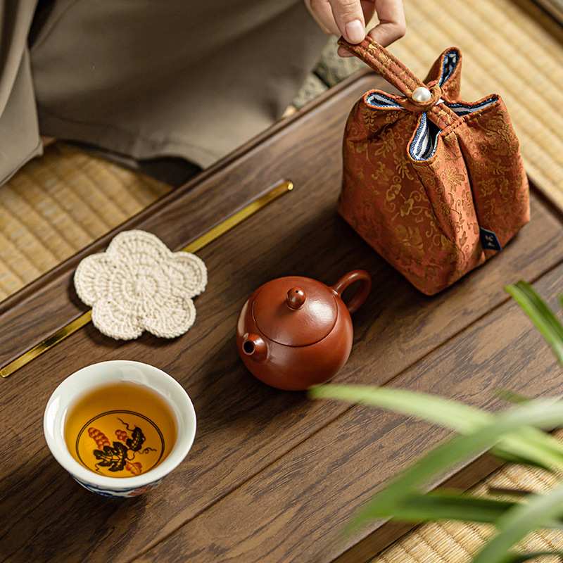 原矿紫砂朱泥手工西施壶小套装旅行茶具主人杯个人泡茶专用