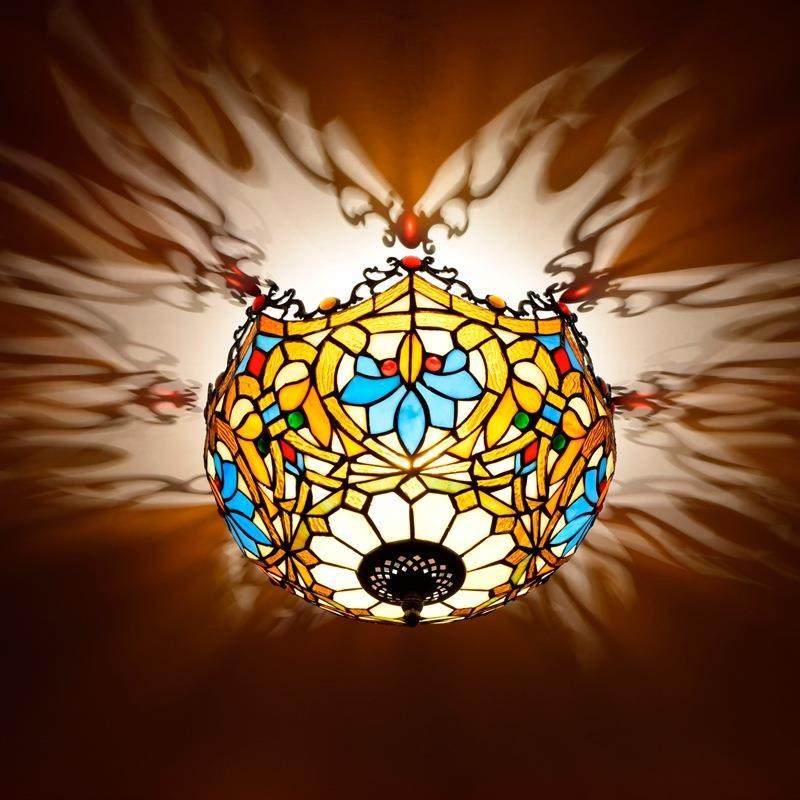 30CM蒂凡尼经典彩色玻餐厅过卧室道璃走廊浴室琉璃美式吸OF顶灯