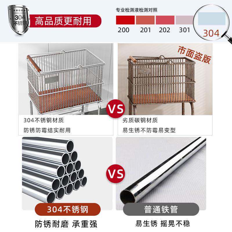 不锈ZGZYJ钢中古脏衣篮层衣纳筐服卫生间移动架子脏衣篓收推车置