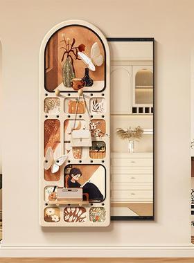 奶油中古风洞板穿镜装饰画洞隐藏拉全身100312镜衣暗藏式玄关镜子