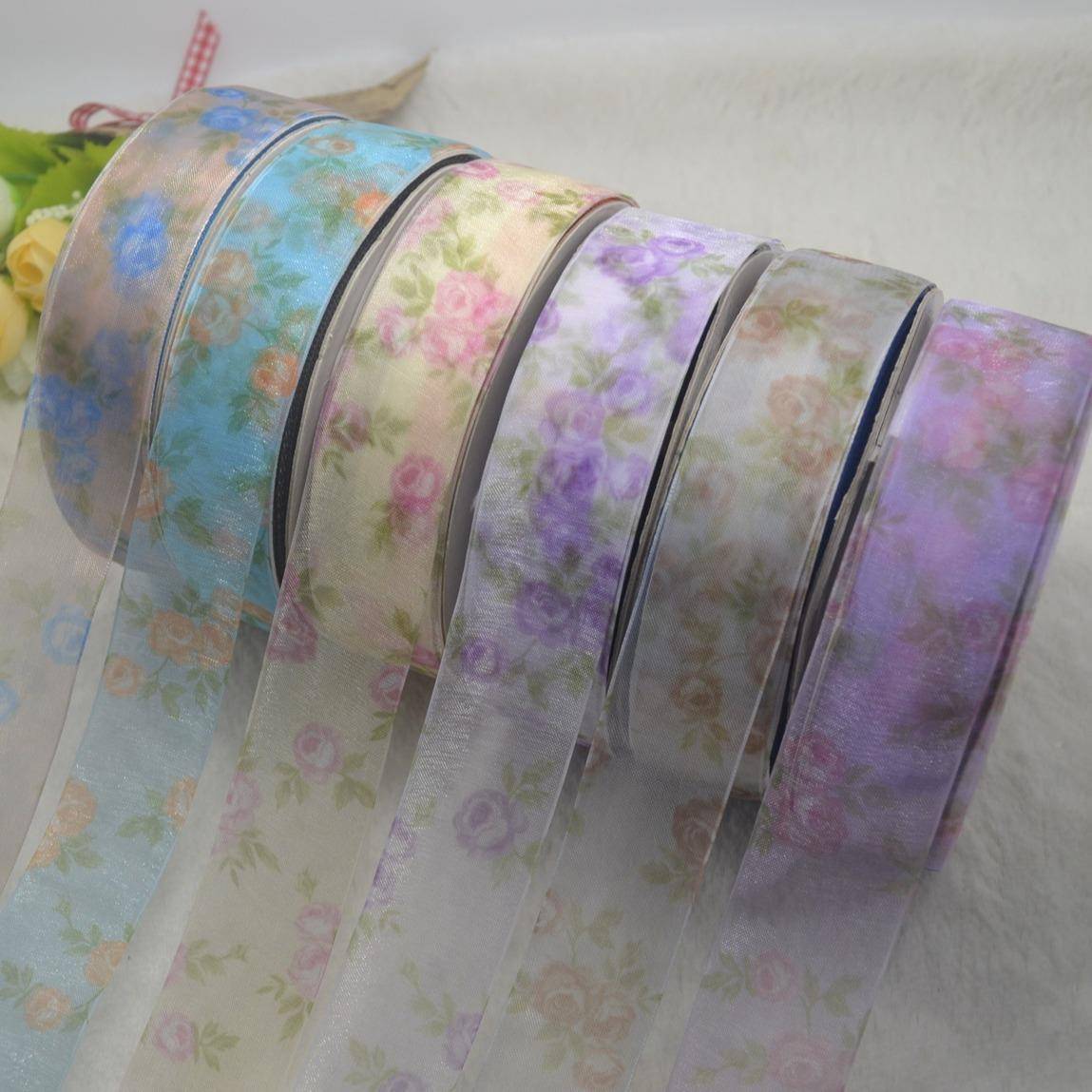 LLQI003纱带6色G25/m38热m转印玫瑰花雪纱带