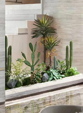 23812仿绿真植仙掌室内人观景造景组合摆件别墅玄关楼梯下装饰