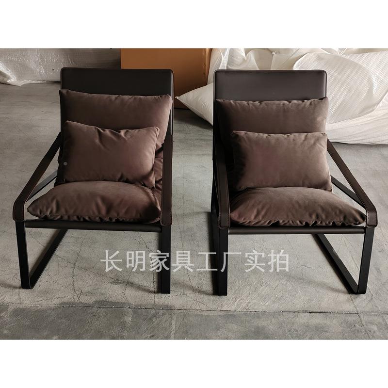 厂家直销意式休极简闲椅YRC马鞍羽绒板单人沙发革酒店样间懒人沙