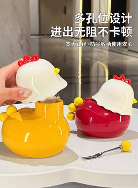 小鸡收AL100202陶纳瓷牙签盒二合高一水果叉套装棉签牙线盒家用档