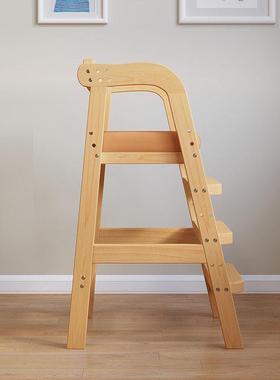 可儿童餐椅实木宝宝家用吃饭椅加宽加大高学脚凳长习椅升降SZI成