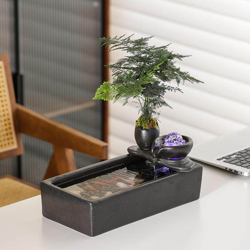时来GKT转风水招球财流水运摆件循环水喷泉客厅茶台桌面鱼缸装饰