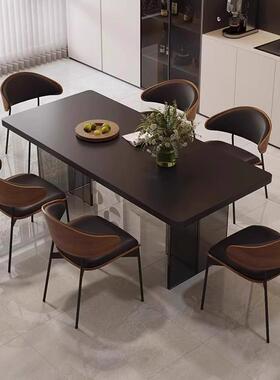 餐长形桌轻奢现代小户型180808岩板下约挂纯黑方亚克力餐桌椅简网红悬浮