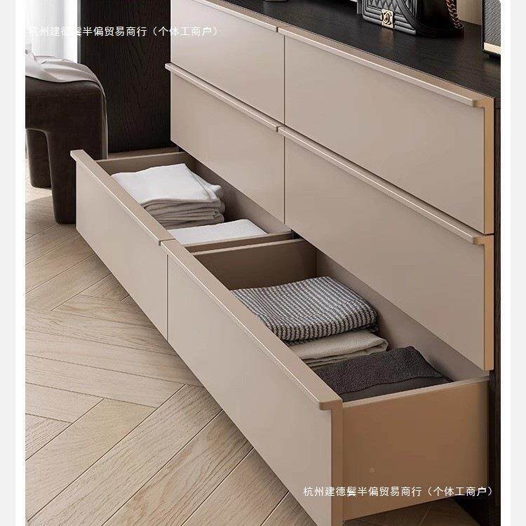 实木梳妆台斗柜一白体卧室床NMZ尾伸代简约翻盖可缩化妆桌黑拼现