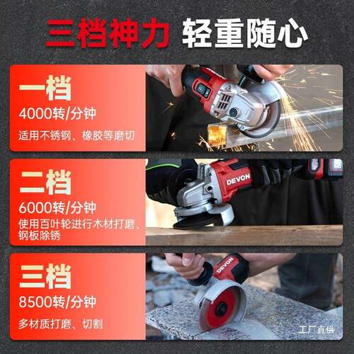 大有20V锂电调速551角磨机切2908手持割光无刷磨打磨抛机高转速光